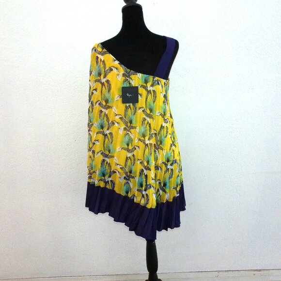 Ryu: Yellow/purple floral pleats one shoulder top, with double layers - Picture 9 of 12